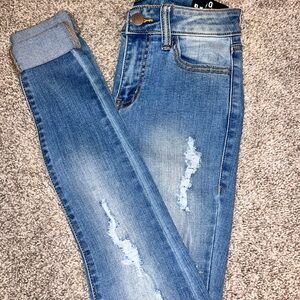 Fashion Nova Light Blue Distressed Skinny Jeans